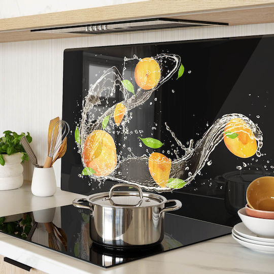 Durable Decorative Glass Kitchen Board Apricot Water 80x52 Cm