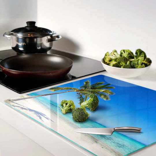 Tocătoare De Bucătărie Din Sticlă Rezistentă Sticlă Securizată Plajă Tropicală 60x52 Cm