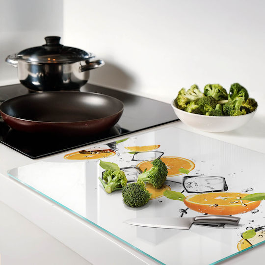 Kitchen Counter Protection Plate Tempered Orange Glass Ice 60x52 Cm