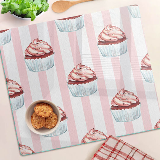 Glass Kitchen Cutting Board Decorative Design Tempered Glass Muffins 60x52 Cm