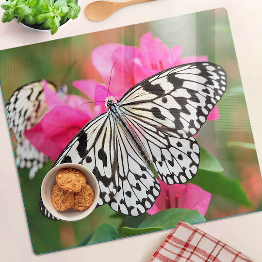 Tocătoare De Bucătărie Decorativă Din Sticlă Rezistentă Floare Fluture 60x52 Cm