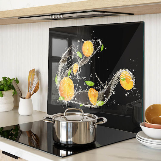 Durable Decorative Glass Kitchen Board Apricot Water 60x52 Cm