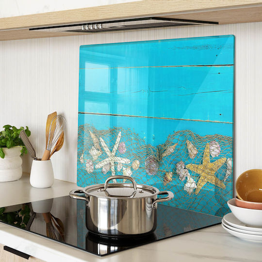 Glass Kitchen Cutting Board Safety Tempered Glass Starfish Shell 60x52 Cm
