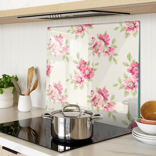 Glass Kitchen Surface Tempered Glass Floral Design 60x52 Cm
