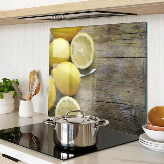 Glass Kitchen Chopping Surface Lemon Design On Wood 60x52 Cm