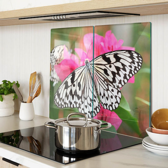 Glass Serving Chopping Board Flower Butterfly 2x30x52 Cm