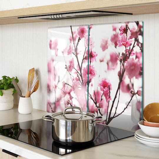Glass Kitchen Board Counter Protection Plum Flower 2x30x52 Cm