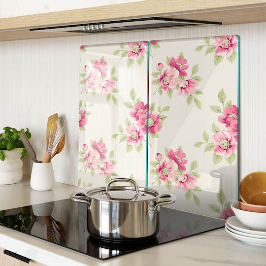 Glass Kitchen Chopping Surface Floral Design 2x30x52 Cm