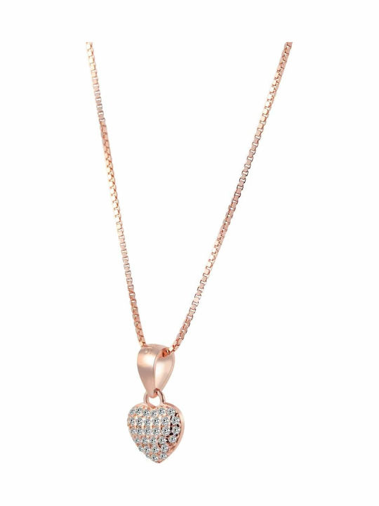 Akzent Necklace with design Heart from Pink Gold Plated Silver with Zircon