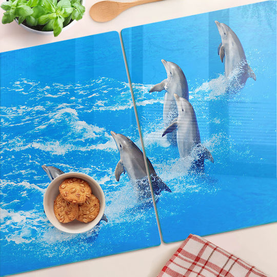 Glass Kitchen Counter Protection Board Tempered Glass Dolphins 2x40x52 Cm