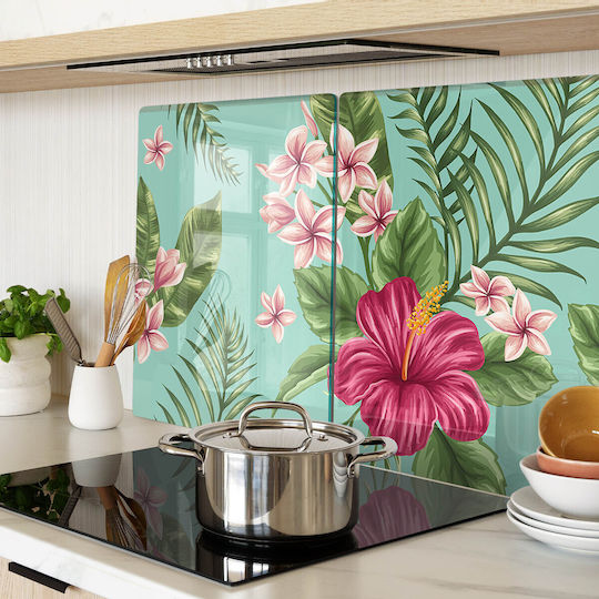 Glass Chopping Board Hawaiian Flowers Print Design 2x40x52 Cm