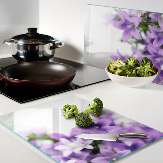 Durable Decorative Glass Kitchen Board Purple Bells 2x40x52 Cm