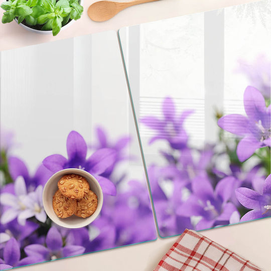 Durable Decorative Glass Kitchen Board Purple Bells 2x40x52 Cm