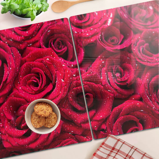 Placă De Tăiat Din Sticlă Pentru Servire Picături Pe Trandafiri 2x40x52 Cm