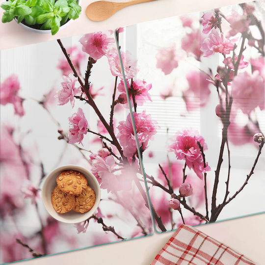 Tăviță De Bucătărie Din Sticlă Protecție Blat Floare Prun 2x40x52 Cm