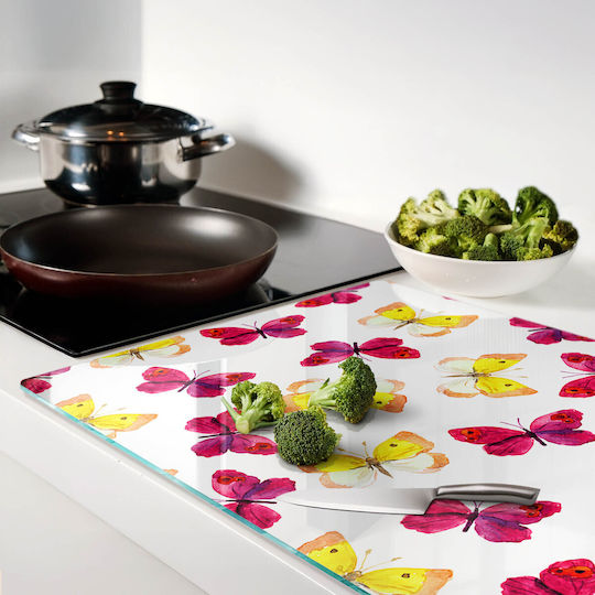 Glass Kitchen Board Counter Protection Flower Butterfly 80x52 Cm