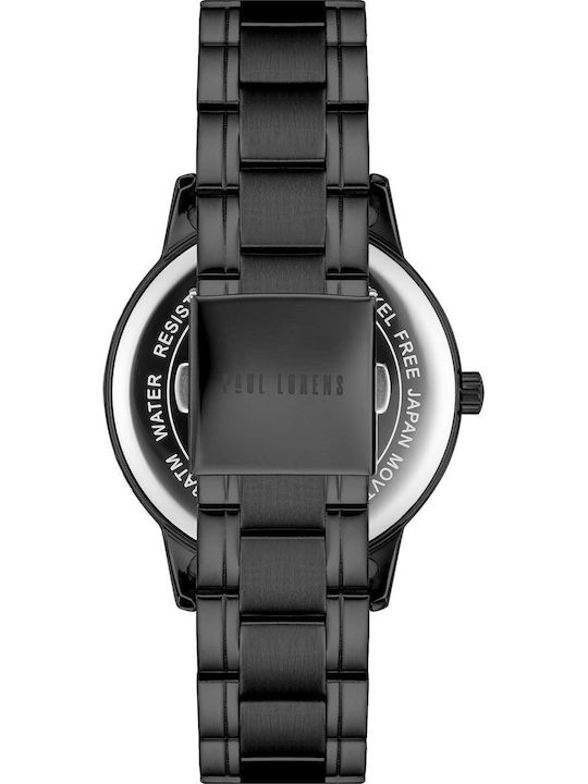 Paul Lorens Мъжки Часовник 42mm На Батерия с Черна Метална Гривна