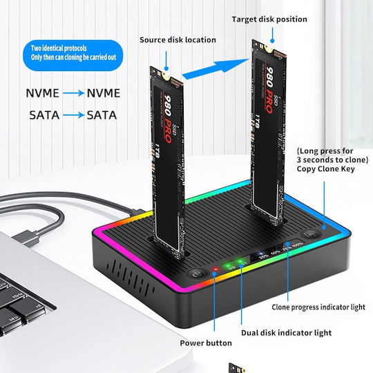 Docking Station for Hard Drives PCIe/SATA with Connection USB 3.2 (1-PER0128)