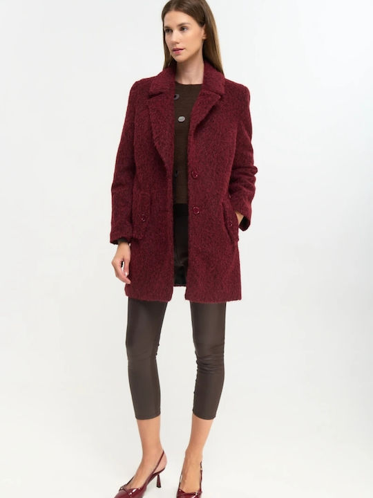Curly Women's Bordeaux Peacoat with Buttons
