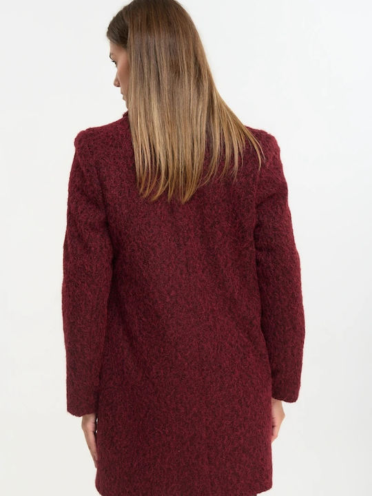 Curly Women's Bordeaux Peacoat with Buttons