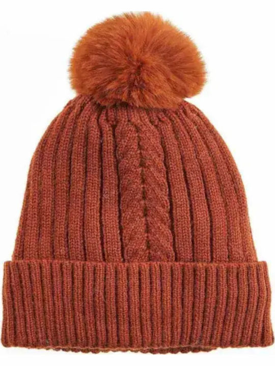Frauen Set mit Beanie Gestrickt in Braun Farbe