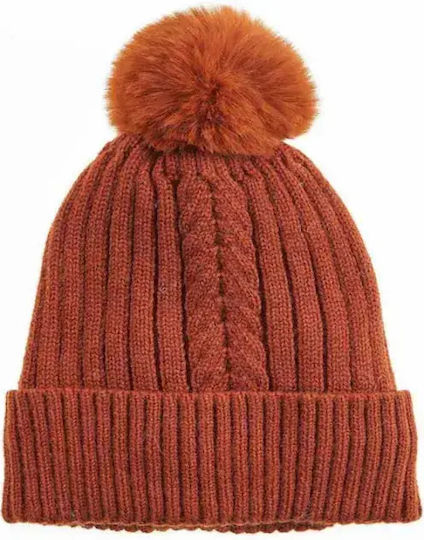 Frauen Set mit Beanie Gestrickt in Braun Farbe