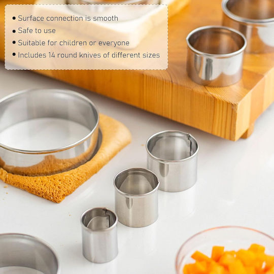 Set 14 Matrițe De Tăiat Aluat Zola Circulare Diverse Mărimi 2.5-11.5 Cm Oțel Inoxidabil Argintiu