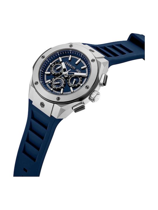 Cerruti Ruscello Men's Watch Chronograph Battery with Blue Rubber Strap