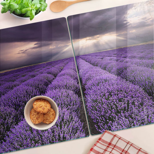Glass Kitchen Board Protection Decoration Lavender Field 2x40x52 Cm