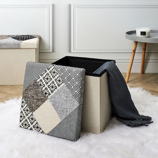 Stool For Living Room Collapsible With Storage Space Multicolor Grey/Cream 38x38x38cm