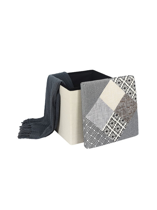 Stool For Living Room Collapsible With Storage Space Upholstered with Fabric Multicolor Grey/Cream 38x38x38cm