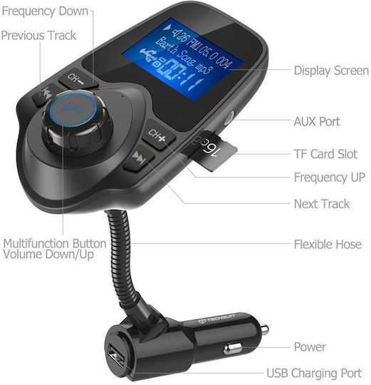 Techsuit Auto FM-Transmitter Jamlink Mfm4 Bluetooth Jack 3.5mm Tf Card 10–24v Schwarz