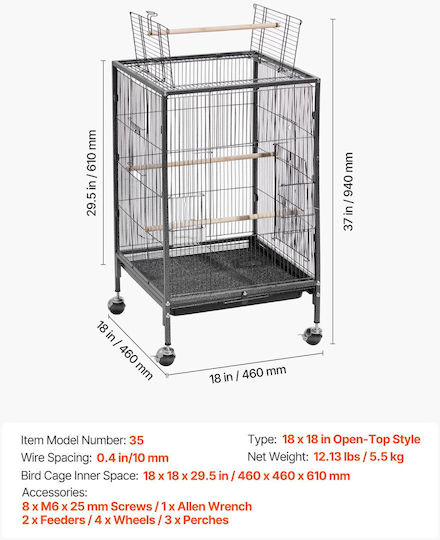 Vevor Bird Cage 46x46x77cm. Copper