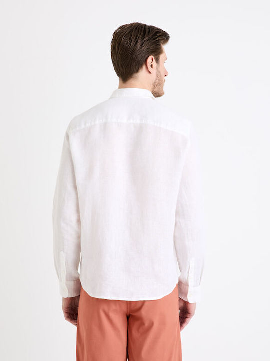 Langärmlig Leinen Hemd White