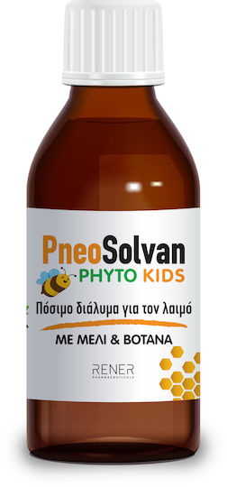 Rener PneoSolvan Phyto Kids Sirop vegetal pentru dureri de gât și tuse, Miere & Plante cu aromă de Căpșuni pentru Tuse Uscată și Productivă Miere 150ml