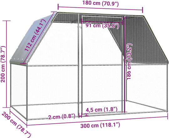 vidaXL Geflügelstall aus verzinktem Stahl L3 x B2 x H2m.
