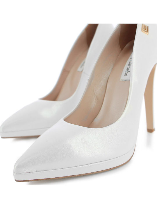 Leder Pumps mit hohem Absatz Weiß