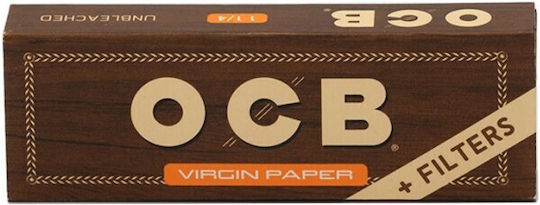Ocb Virgin Cigarette Rolling Papers 1+1/4 with Cone Tips 50 sheets 24pcs