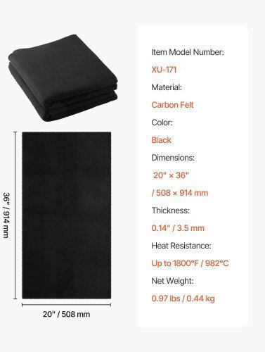 Κουβέρτες Συγκόλλησης Vevor Ανθρακούχο Τσόχα 2-pack 508mm X 914mm Ανθεκτική Στη Φλόγα Κουβέρτα Συγκόλλησης Αντοχή Στη Θερμότητα Έως 1800°f 982°c Πυρίμαχο Ματ Μόνωσης Ανθρακόνημα Πάχους 3,5mm