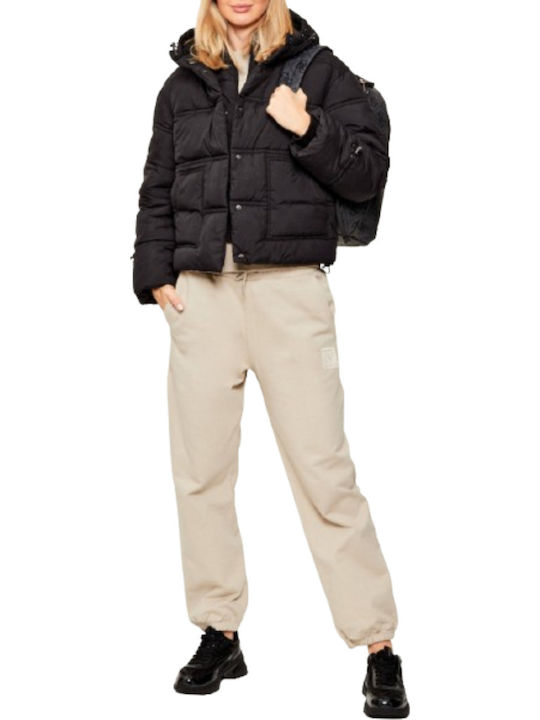 Daisy Crop Γυναικείο Puffer Μπουφάν για Χειμώνα Μαυρο