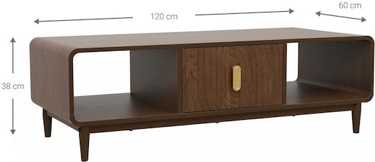 Polihome Kaffeetisch Zentral Rechteckig Walnut Holz M120xT60xH38cm