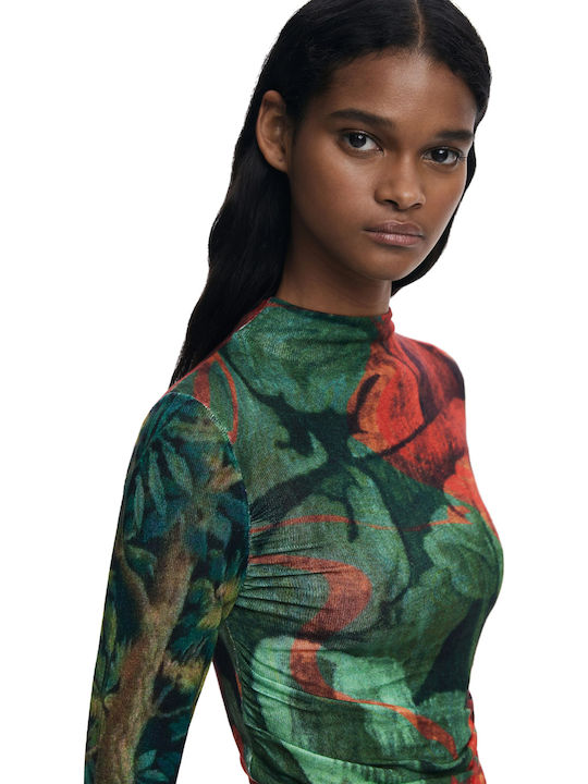 Knitwear Γυναικεία Μπλούζα Μακρυμάνικη Ζιβάγκο Floral Πολύχρωμη