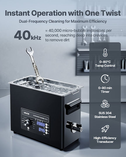 Vevor Ultrasonic Cleaner 6L Inox With Digital Timer