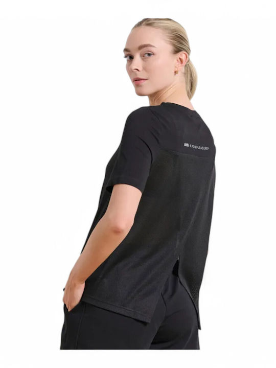 Women's Athletic Blouse Short Sleeve with Sheerness Black