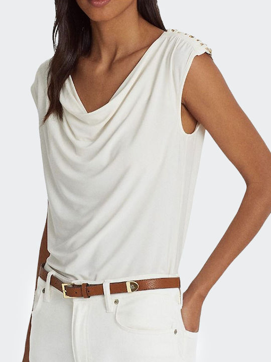 Priyanne Women's Summer Blouse Cotton Sleeveless Drape White