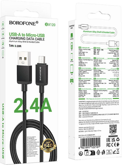 Borofone Regular USB 2.0 to micro USB Cable Μαύρο 1m 1τμχ