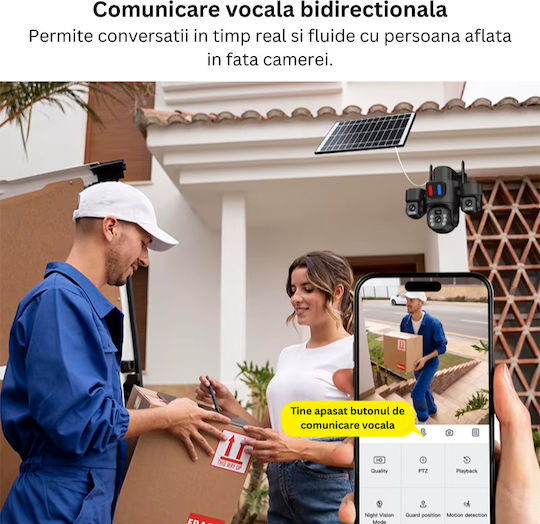 Taggo ES-SOLAR-XLGB-HL-BLACK-4G IP Cameră de Supraveghere Wi-Fi/4G 12MP Rezistentă la apă Pe baterii cu Comunicare Bidirecțională și Lentilă 4mm