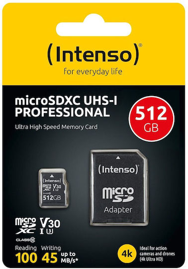 Intenso microSDXC 512GB Class 10 UHS-I 30MB/s Memory Card with Adapter