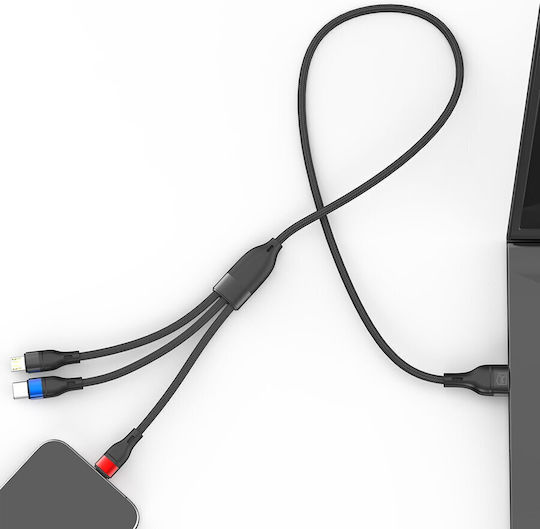 3MK USB to Lightning / Type-C / micro USB Cable Μαύρο 1.2m