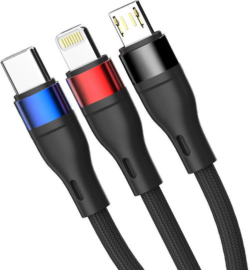 3MK USB to Lightning / Type-C / micro USB Cable Μαύρο 1.2m
